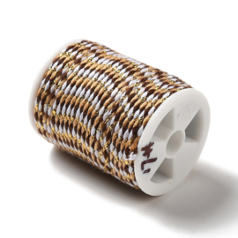 1 rol Metallic gevlochten koord – katoen/polyester mix – 1,5 mm – Coconut Brown met goudkleurige draad – 4 meter