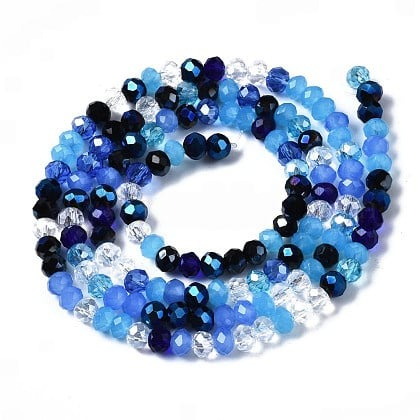 1 x Streng Glaskralen Facet Rondelle Briolette 4,5x3,5  mm – Dodger Blue  AB Plated – ca. 140-143 stuks – gat 1 mm