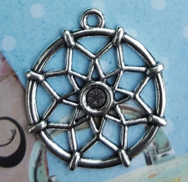 DQ metalen bedels dromenvanger dreamcatcher ca. 30x28mm (voor Swarovski SS16 flatback) antiek zilver