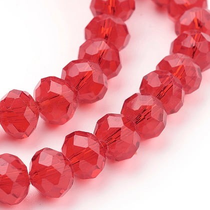 1 x Streng met ca. 68-70 stuks glaskralen facet rondelle briolette kristal – 8 x 6 mm, gat 1 mm – Red