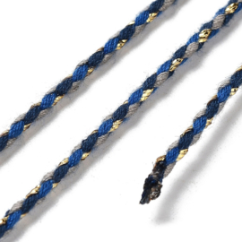 1 rol Metallic gevlochten koord – katoen/polyester mix – 1,5 mm – Dark Blue met goudkleurige draad – 4 meter