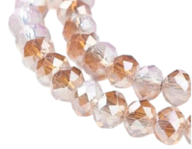 1 x Streng glaskralen facet rondelle briolette kristal 6 x 4,5mm gat 1mm, pink opal