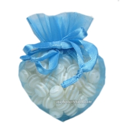 20 x  luxe hartvormige organza zakjes 10cm x 8.75cm blauw (op is op!)