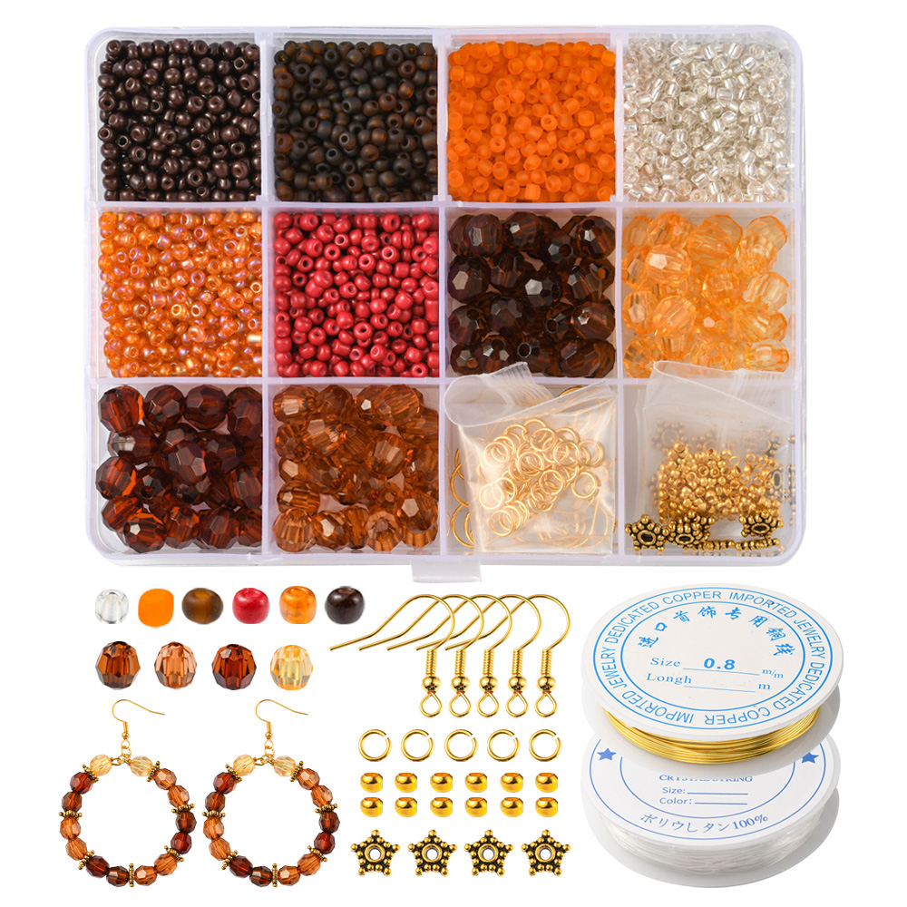 1 x DIY oorbellen en armbandjes maken set – inclusief acryl kralen, glaskralen, elastiek, draad en oorhaakjes – gemixte kleuren – inclusief opbergdoosje