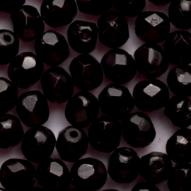 15 x  Ronde Tsjechische kralen facet kristal 6mm kleur: zwart  Gat c.a.: 1mm