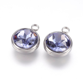 1 x RVS geboortesteenhanger kristal facet 18 x 14 mm – Ø 2,5 mm – medium slate blue – juni