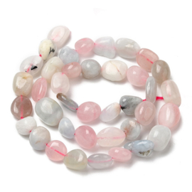 10 x Morganiet edelsteen kralen nugget 10–11 x 7–8 x 5–6 mm – gat 0,8 mm – pastel mix kleuren