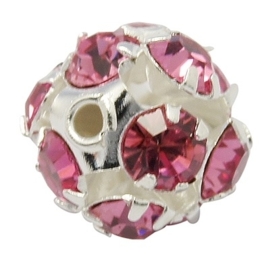 Verzilverde kristal ballen 12mm deep pink