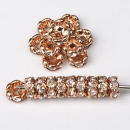 25 x  Rose gold vergulde Kristal Rondellen 6 x 3mm gat 1mm clear (Nikkelvrij)