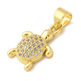 Metalen schildpad bedeltje met strass, duurame plating 18K gold plated 16 x 11,5 x 3,5mm bails:  7 x 6mm