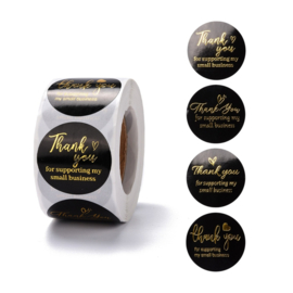 1 rol 500 stickers Wensetiket zegel rond 38mm Thank you for supporting my small business zwart