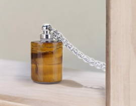 Gedenk hanger mini urn van edelsteen Tijger oog met RVS ketting