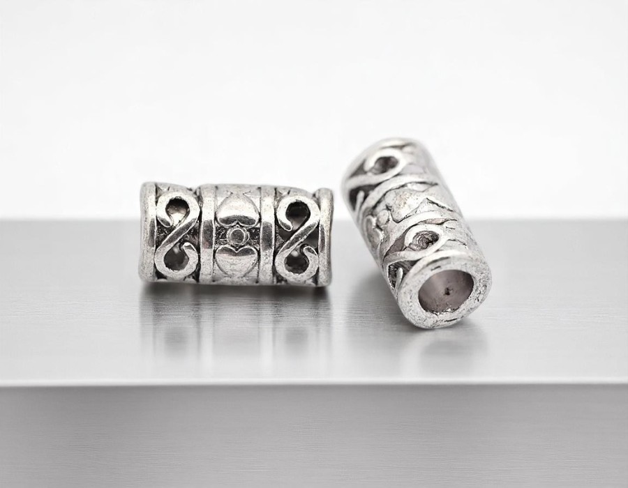 20 x Metalen kralen met hart – antiek zilverkleur – ca. 6 x 12 mm – gat ca. 5 mm (nikkelvrij)