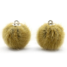 2 x Pompom bedels faux fur 16mm Light olive green