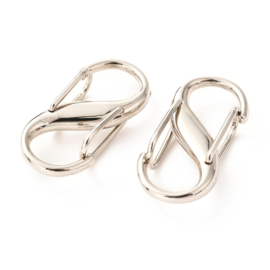 1 x Metalen dubbele S-karabijnhaak 27,5 x 13 x 7 mm – platinumkleur