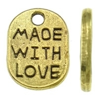 10 x Bedeltje metaal "Made with love" 11x4 mm goud kleur ♥ (NIkkelvrij)