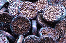 2 x Tsjechische Glaskralen Origami Flower Beads 18x18mm paars brons