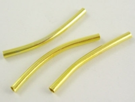 50 x  Metalen buisjes kralen goud 30 x 2 mm gat c.a. 1,5mm