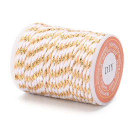 1 rol Metallic gevlochten koord – katoen/polyester mix – 1,5 mm – Navajo White met goudkleurige draad – 4 meter