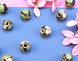 5 x Handgemaakte cloisonné kralen mix ca. 6 mm – zwart groen – gat ca. 1 mm