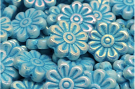 2 x Tsjechische pressed beads glaskralen Daisy Flower Bead 18x18mm gat 1mm licht blauw