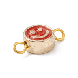 5 x  Metalen verdeler mix Smiley goudkleur met epoxy 14,5 x 8 x 4mm oogjes 1,8mm Double oogjes