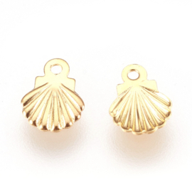 2 x RVS 304 bedel van een schelp Real 24k Gold Plated, 7,5 x 5,5 x 0,5mm oogje 0,8mm