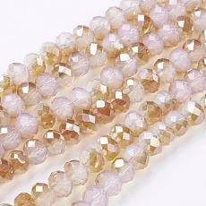 1 x Streng met ca. 68–70 glaskralen facet rondelle briolette kristal – 8 x 6,5 mm – gat 1 mm – Pink AB Plated