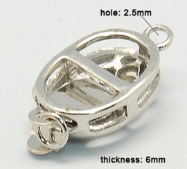 Prachtig mooie verzilverde haaksluiting boxsluiting met strass 21 x 11 x 6mm Gat: 2,5mm