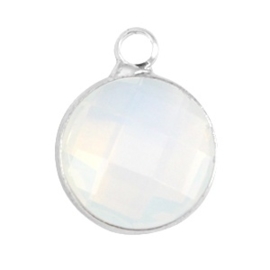 Crystal glas hanger rond 12mm Crystal white opal-Silver (Nikkelvrij)