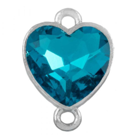Tussenstuk Crystal glas hartje ♥ 19 x 14 x 6,5 mm oogjes: 2mm Ocean Blue