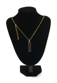 Halsketting met natuursteen hanger Crystal rechthoek veer 45-50cm Goudkleur/Zwart