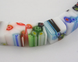 10 x Millefiori Glas Lampwork kralen kubus 10mm gat: 1mm