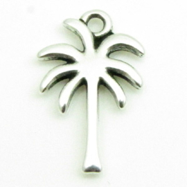 1 x DQ metaal hanger palmboom antiek zilver kleur ca. 18,5 x 12mm, oogje 1,5mm (Nikkelvrij)