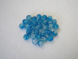 30 x Crackle kraal  8mm blauw transparant gat: 1,5mm