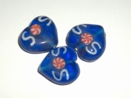 5 x Glaskraal hart 21x23mm blauw BL072 en H8 met decoraties ♥