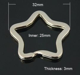 2 x Prachtige sleutelhanger ring ster 32 x 32 x 3mm