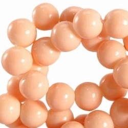 15 x Glaskraal rond met keramiek coating light peach 8 mm