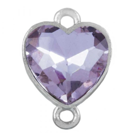 Tussenstuk Crystal glas hartje ♥ 19 x 14 x 6,5 mm oogjes: 2mm Lilac