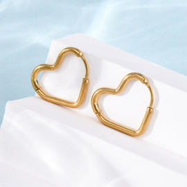 2 x 201 RVS creolen hart 17,5 x 19,5 mm – goudkleur (Real 18K Gold Plated)