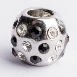 Be Charmed kraal zilver met een rhodium laag (nikkelvrij) c.a. 9 x 8mm groot gat: 4.3mm