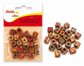 25 x Afrikaanse houten kralen kubus 10 x 10 mm – gat ca. 3 mm – mix