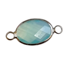 Crystal glas tussenstukken ovaal 21x10mm Aqua blue opal-silver  (Nikkelvrij)