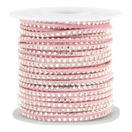 1 meter Imitatie leer 3mm met goud aluminium studs Imi suède 3mm met strass Silver-light vintage pink