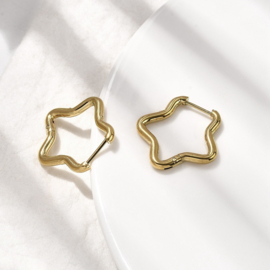 2 x 201 RVS creolen ster 23 x 22,5 mm – goudkleur (IP plating – Real 18K Gold Plated)
