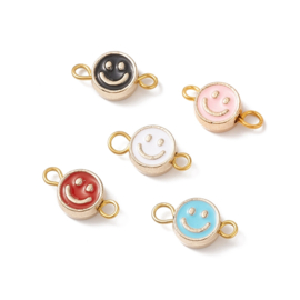 5 x  Metalen verdeler mix Smiley goudkleur met epoxy 14,5 x 8 x 4mm oogjes 1,8mm Double oogjes