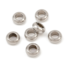 2 x RVS tarnish resistant rondelle kralen 11 x 5 mm – gat 6 mm – RVS kleur (Nikkelvrij)