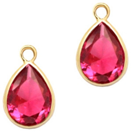 1 x DQ facethanger druppel Indian Pink - crystal-gold  7x11 mm (Nikkelvrij)