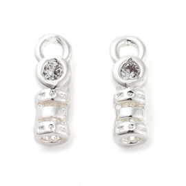 2 x  Messing koordeindjes, eindkapjes met  zirconia, 925 sterling zilver plated, 10x3.5x3mm, gat: 1,5mm, Ø 1,5mm