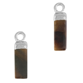 1 x Natuursteen hangers tube Topaz brown-silver tijgeroog